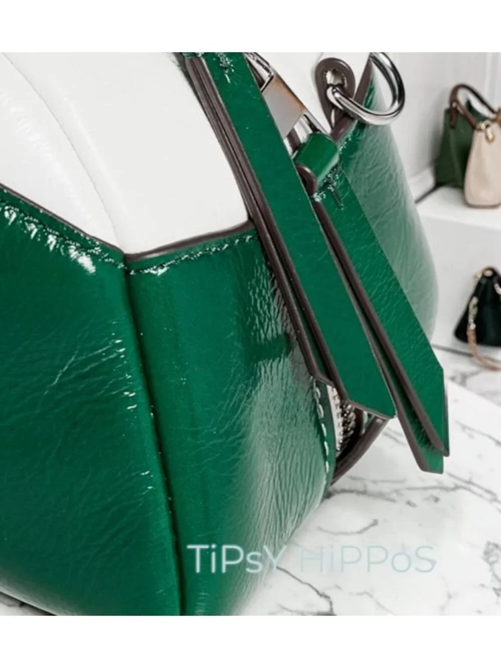 NEW!!! TORY BURCH GREEN AND WHITE Racer Colorblock Small Satchel/Crossbody 623A1